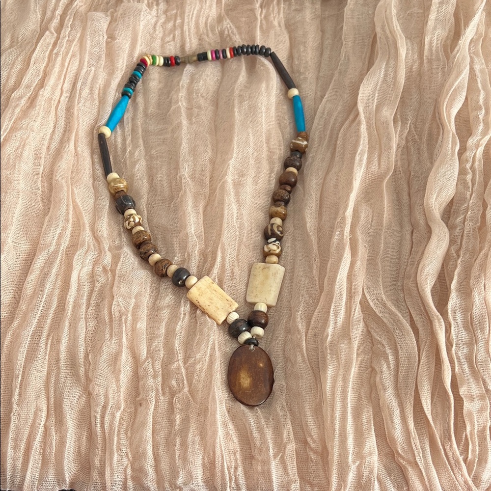 Bohemian Beaded Necklace with Blue and Brown Accents